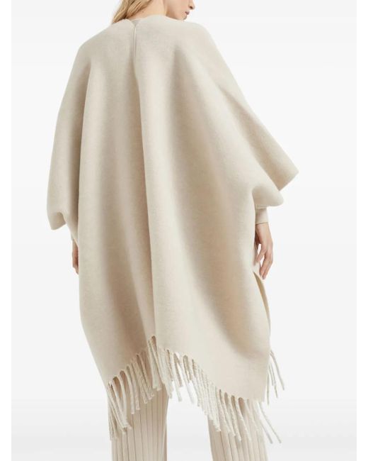 Brunello Cucinelli White Fringed-Edge Double Knit Poncho