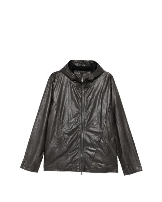 Giorgio Brato Black Leather Hooded Jacket for men