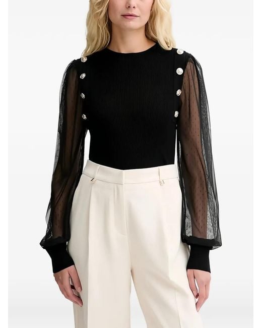 Morgan Black Button-Embellished Blouse