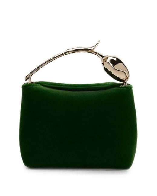 Erdem Green Micro Bloom Flower-Handle Velvet Tote Bag