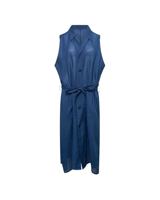 Y's Yohji Yamamoto Blue Belted Sleeveless Shirt Dress