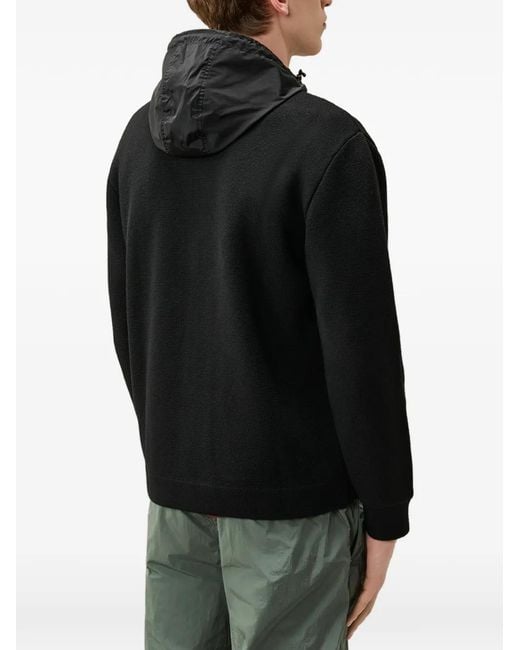 C P Company Black Goggle-Detail Button-Up Hoodie for men