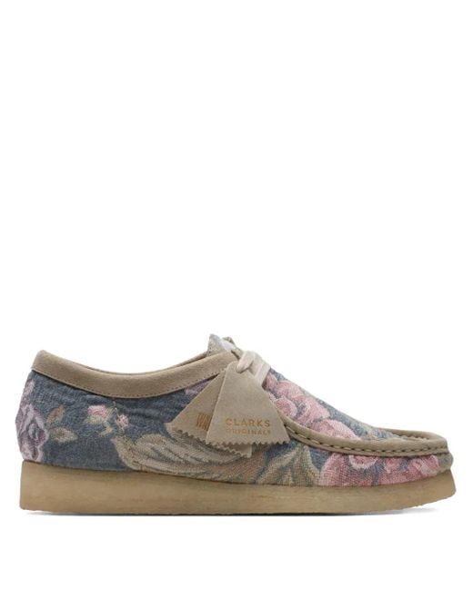 Clarks Brown Floral-Pattern Derby Shoes for men