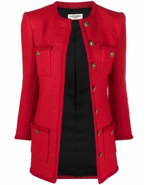 Saint Laurent Red Button-Fastening Single-Breasted Coat
