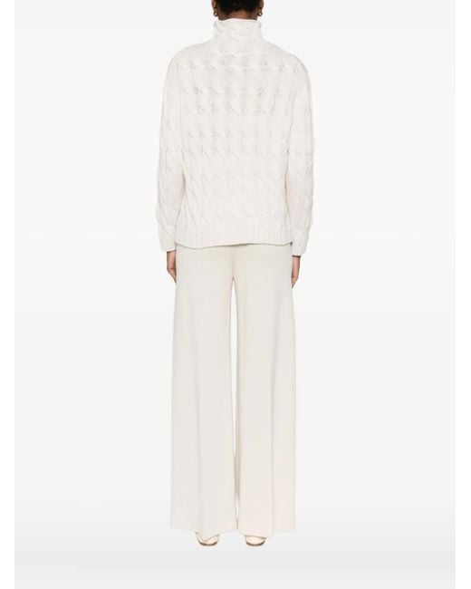Gran Sasso White Cable-Knit High-Neck Sweater