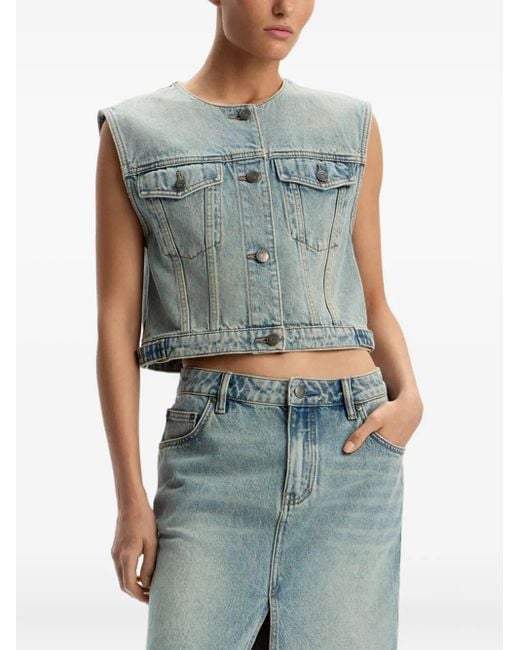 12 STOREEZ Blue Front-Split Denim Midi Skirt