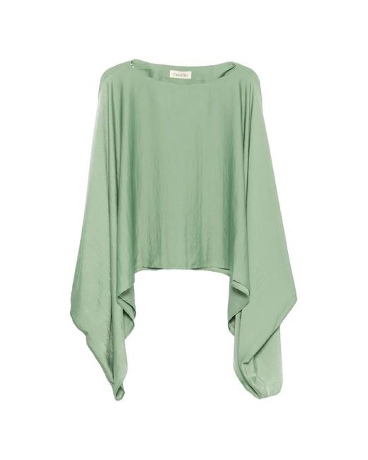 MOUTAKI Green Boat-Neck Cape-Style Blouse