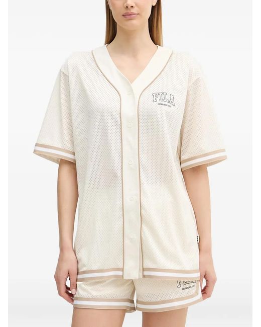 Fila White Villanova Logo-Print Mesh-Knit T-Shirt