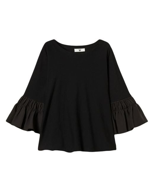 Twinset Black Flounce-Sleeves Sweater