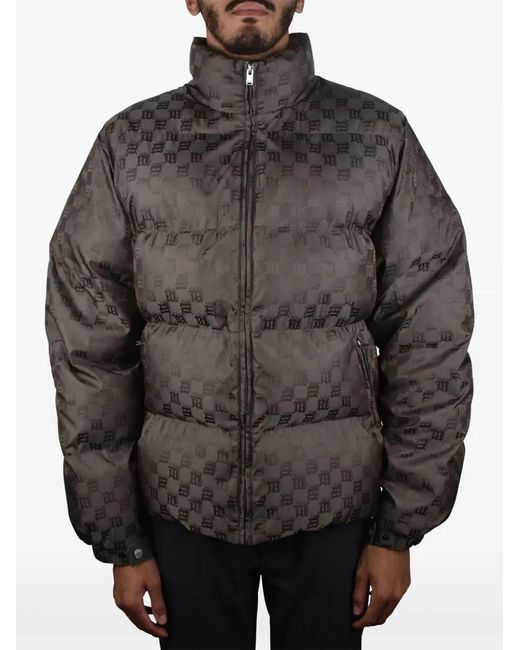 M I S B H V Gray Monogram-Pattern Quilted Down Jacket for men