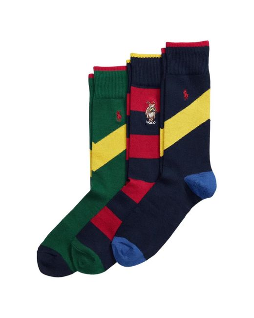 Polo Ralph Lauren Blue Striped Socks (Set Of Three) for men