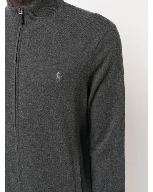 Polo Ralph Lauren Gray Embroidered-Logo Zip-Up Cardigan for men