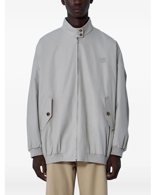 Miu Miu Gray Panama Logo-Motif Bomber Jacket for men