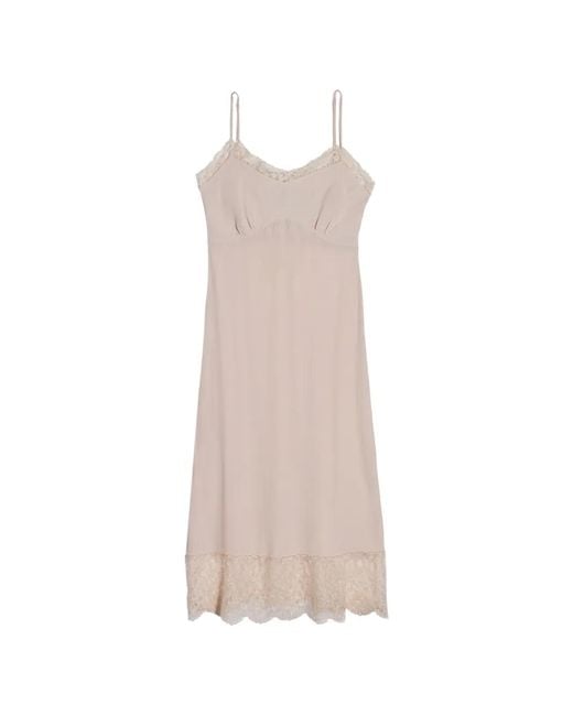 Simone Rocha White Powder- Silk-Blend Crepe De Chine Dress By Straight Cut. Adjustable Straps.Embroidered Lace Edges. Side Slit. Gathered Bust