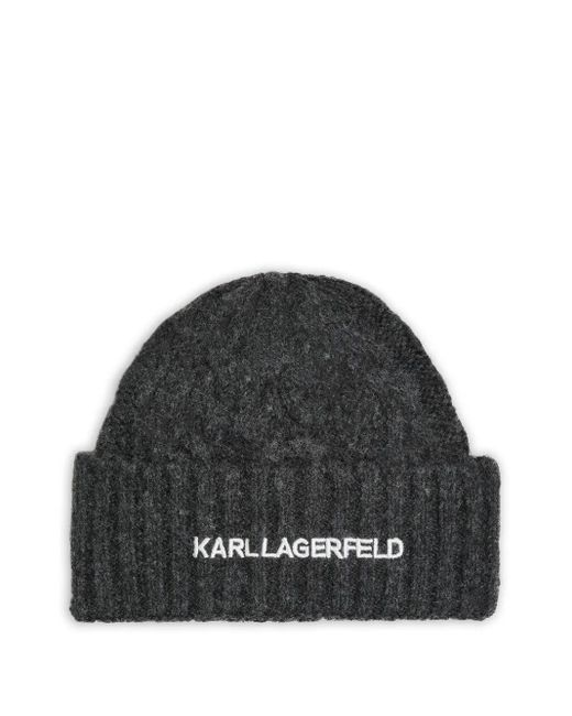 Karl Lagerfeld Black K/Essential Cable-Knit Beanie