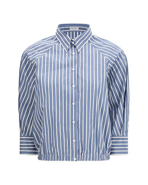 Brunello Cucinelli Blue Shadow Stripe Poplin Monili