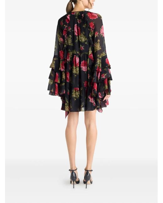 Cinq À Sept Black Emelia Ruffled Baroque-Roses Mini Dress