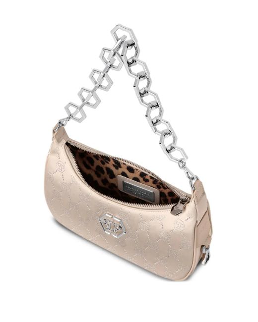 Philipp Plein White Rhinestone-Embellished Monogram Shoulder Bag