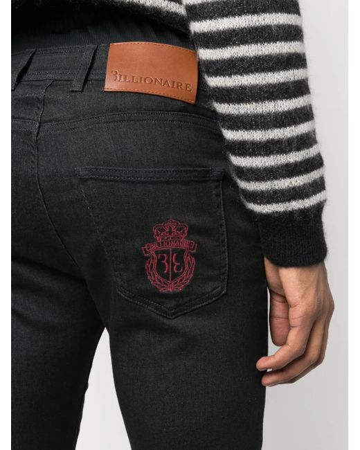 Billionaire Black Low-Rise Straight-Leg Jeans for men
