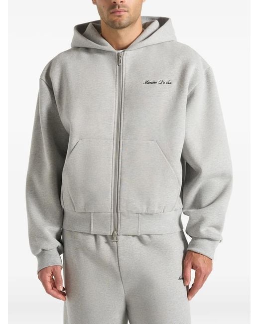 Manière De Voir Gray Js002 Signature Relaxed Fit Zip Hoodie