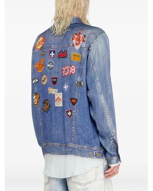 DIESEL Blue Satin Shirt With Trompe-L'Oeil Denim Print for men