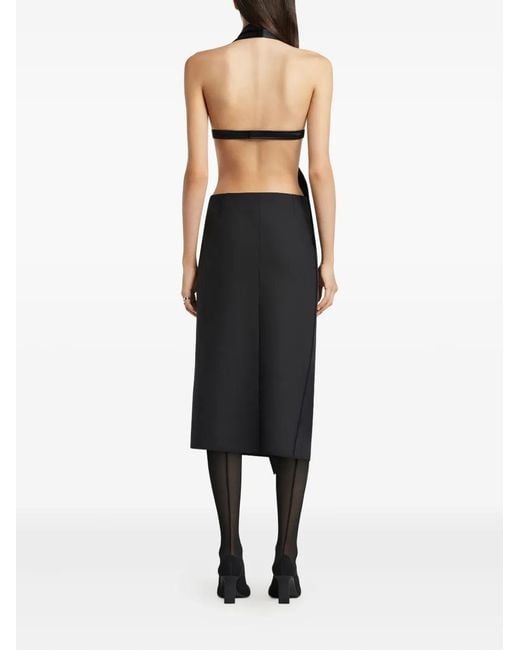 Courreges Black Double-Breasted Crossover-Front Midi Dress