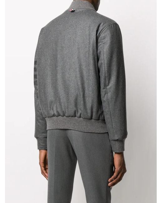 Thom Browne Gray Tonal 4-Bar Flannel Bomber Jacket for men