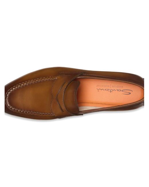Santoni Brown Leather Penny Loafers for men