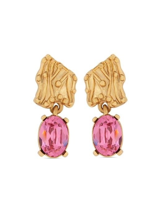 Oscar de la Renta Pink Crystal-embellished Drop Earrings