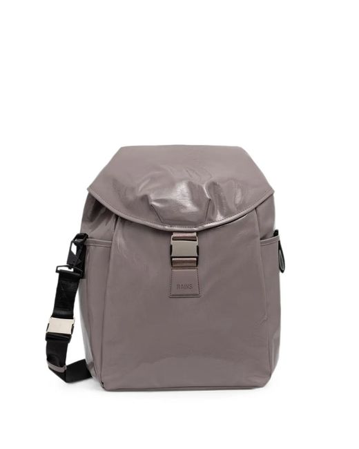 Rains Gray Valera Buckle-Fastening Logo-Patch Backpack
