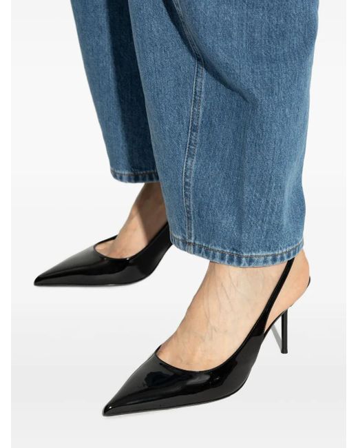 Paris Texas Black Pointed-Toe Slingback Pumps