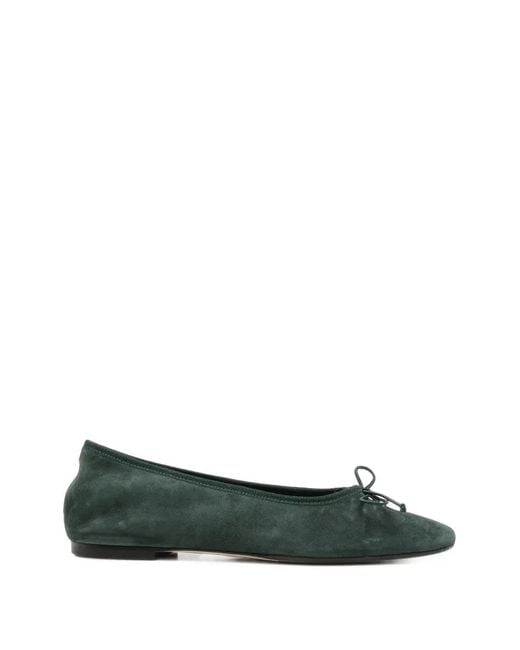 Aeyde Green Bow-Detail Suede Ballet Flats