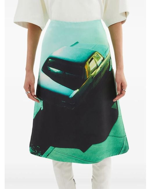 Jil Sander プリント サテンスカート Green