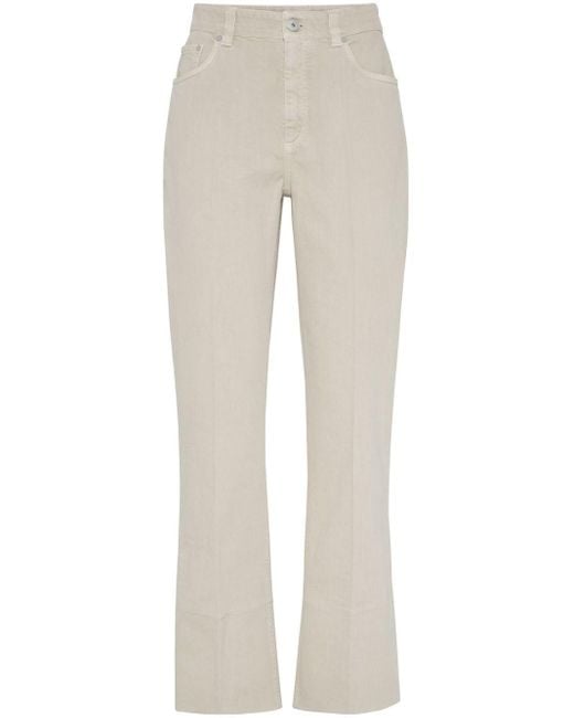 Brunello Cucinelli Natural Stretch-cotton Kick-flare Trousers