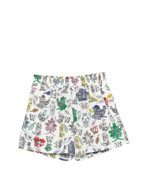Walter Van Beirendonck White Graphic-Print Shorts for men