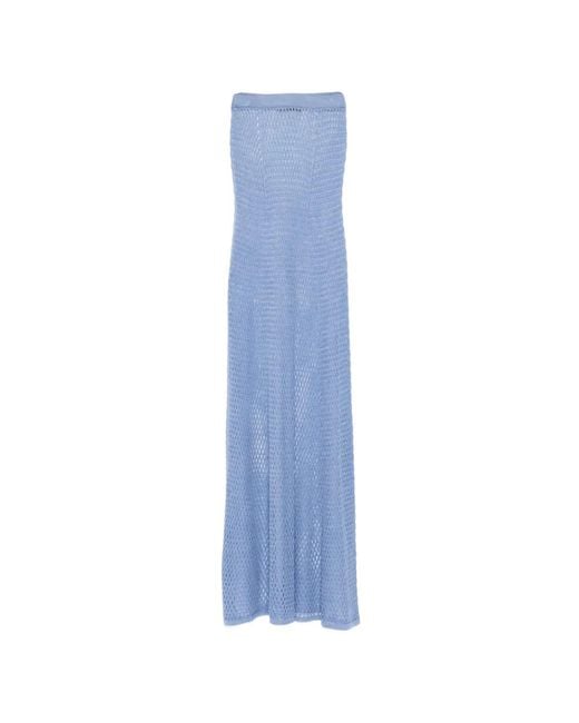 Kiki de Montparnasse Blue Silk Crochet Maxi Skirt