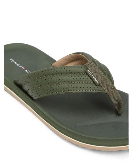 Tommy Hilfiger Green Logo-Patch Flip Flops for men