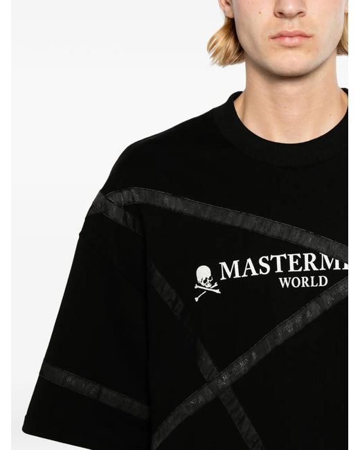 MASTERMIND WORLD Black Logo-Print Panelled T-Shirt for men