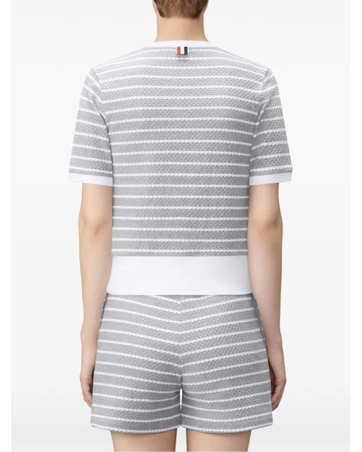 Thom Browne Gray Striped Honeycomb-Rib T-Shirt