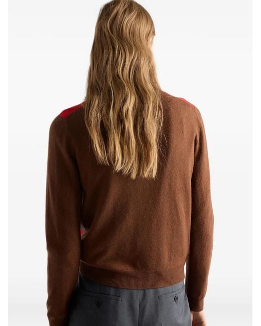 Prada Red Argyle Cashmere Polo Sweater
