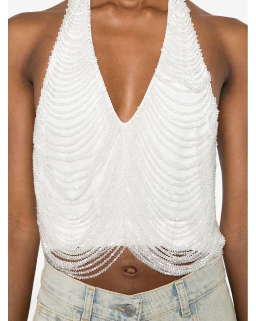 GIUSEPPE DI MORABITO White Halterneck Fringed Top