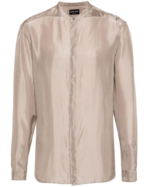 Giorgio Armani Natural Band-Collar Silk Shirt for men