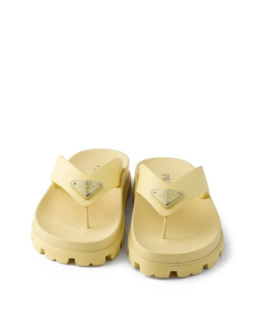 Prada Metallic Enameled-Triangle Sandals