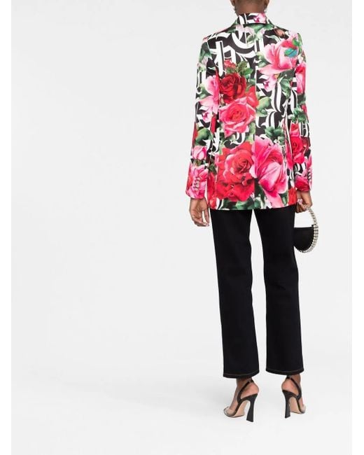 Philipp Plein Red Romance Floral-Print Blazer