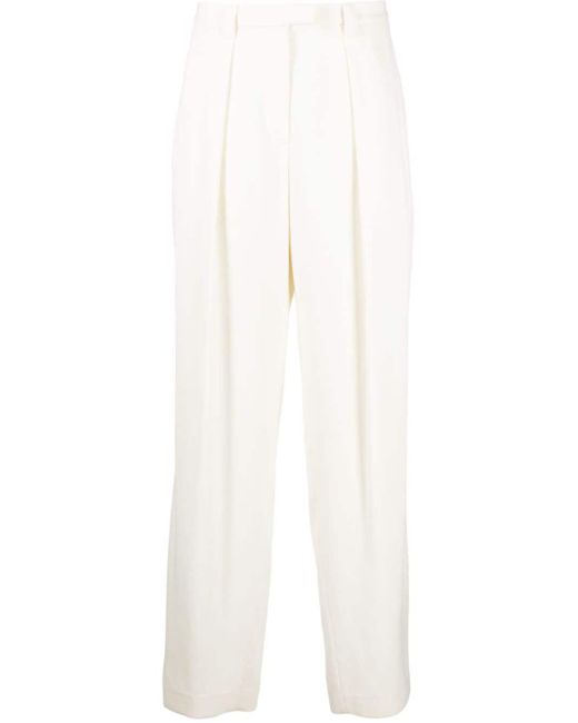 Brunello Cucinelli White Viscose And Virgin Wool Gabardine Relaxed Slouchy Trousers With Monili