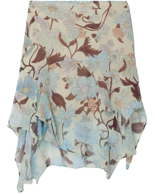 Stella McCartney Gray Lady Garden-Print Silk Chiffon Skirt