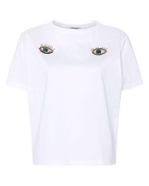 Parlor White Eye-patch Cotton T-shirt