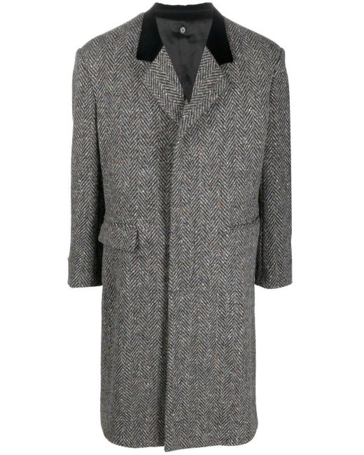 Marni Gray Herringbone-pattern Mid-length Coat for men