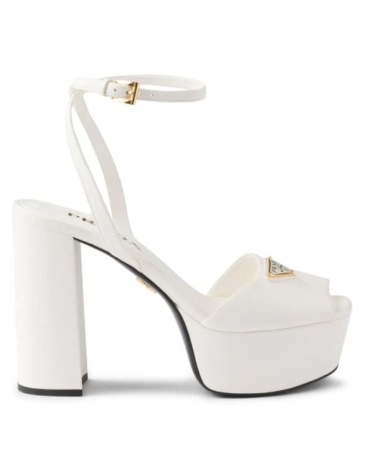 Prada White Nappa Leather Platform Sandals 115