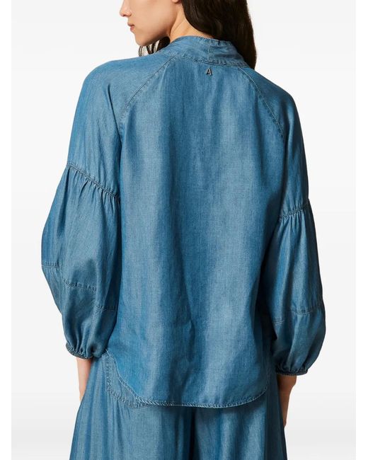 Twinset Blue Balloon-Sleeved Denim Shirt